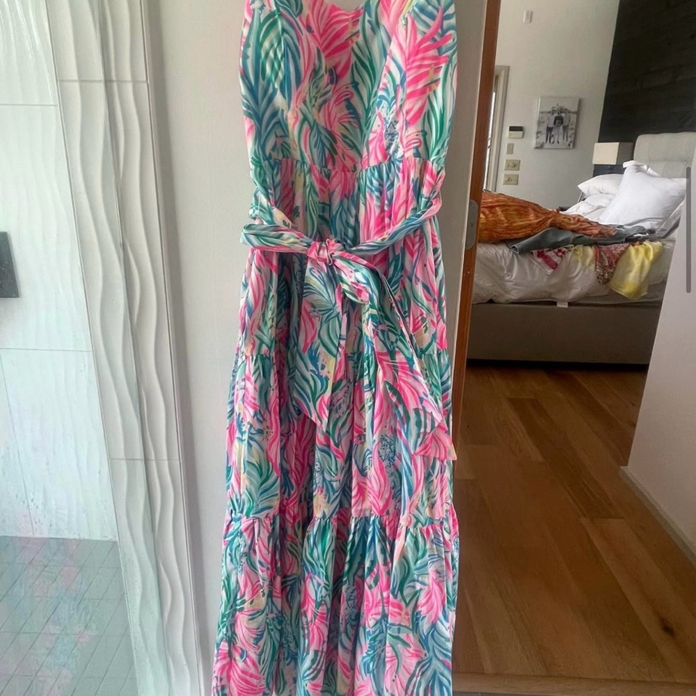 Tropical Leaf Print Maxi Dress